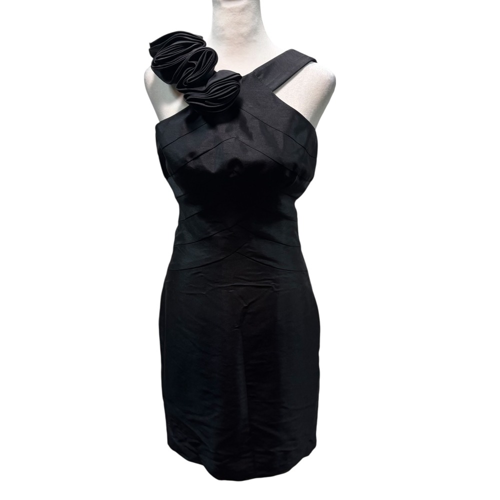 NWT London Times Black 3D Rosette Halter Cocktail Dress 3D Floral Gown # 684